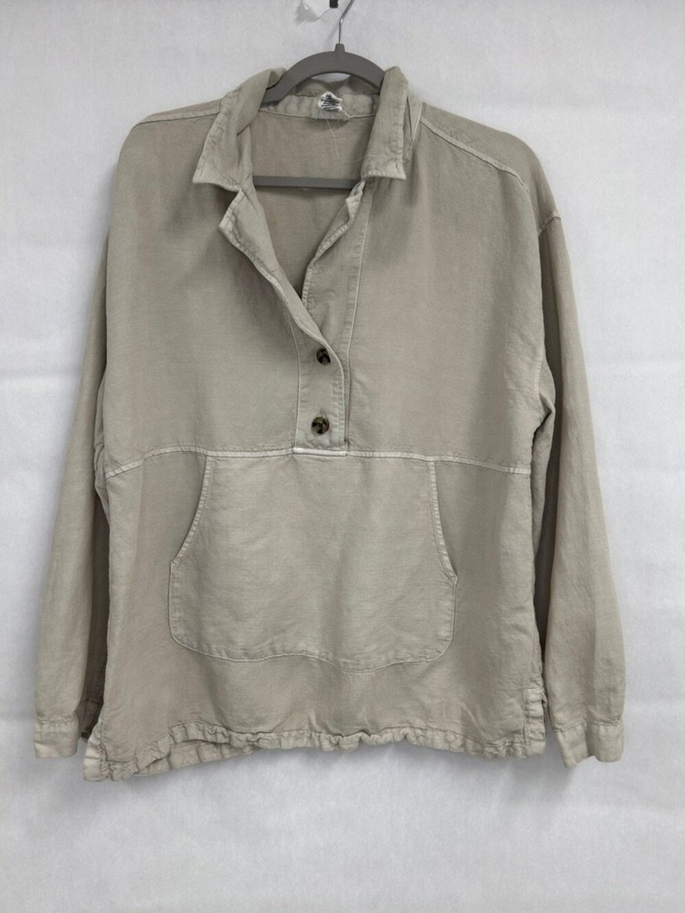 Minimalist Lagenlook Neutral Granola Nicole Miller Linen Blend Pullover Large